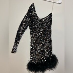 Black Sequin One-Shoulder Dress